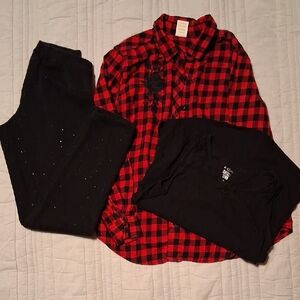 Gitls XL Bundle Red and Black Plaid Flannel, Tank Top And Pants